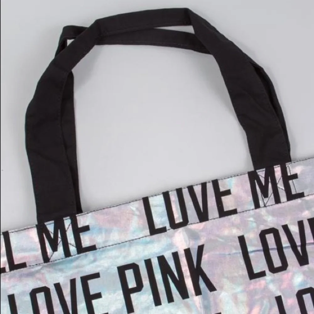 Victoria’s Secret Silver Metallic Love Me Kiss Me Call Me Tote Bag